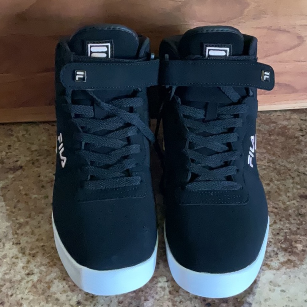 FILA Vulc 13 women mid high-top sneakers pink white black ankle strap size 9